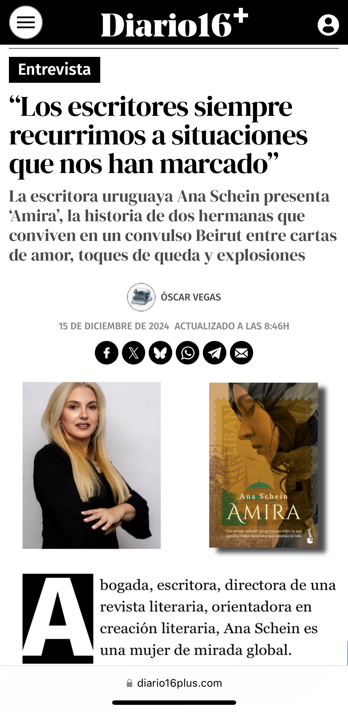 Ana Schein en Diario 16+